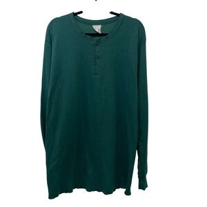 Vtg LL Bean Mens XL Tall Green Henley Shirt Long‎ Sleeve Layer Outdoor Gorp USA